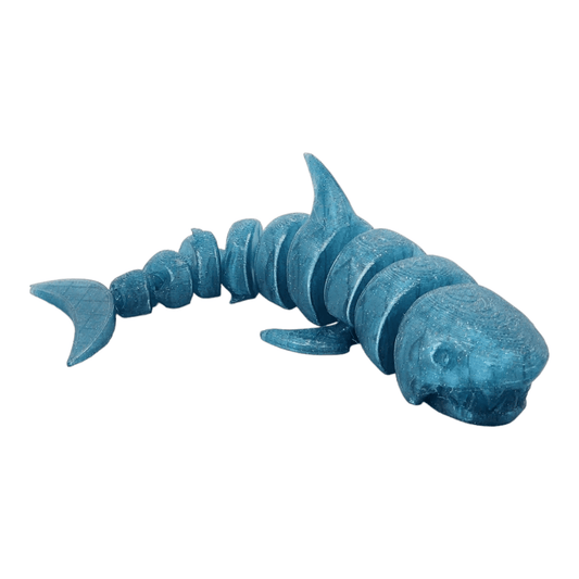Shark Figurine | Flexi Fidget - Finn the Glitter Blue Shark | 3D Printed Collectible - Printed Dreams - 