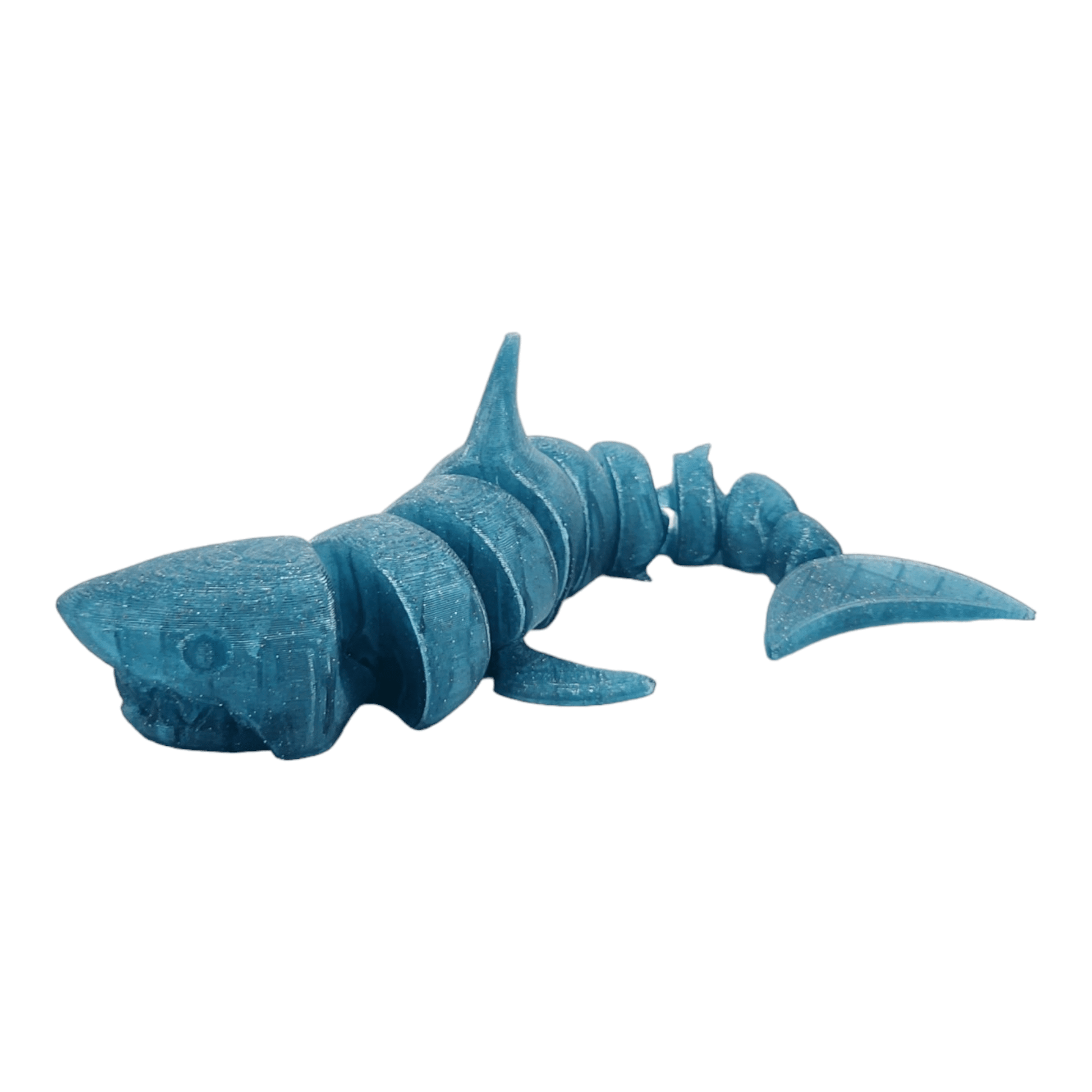 Shark Figurine | Flexi Fidget - Finn the Glitter Blue Shark | 3D Printed Collectible - Printed Dreams - 